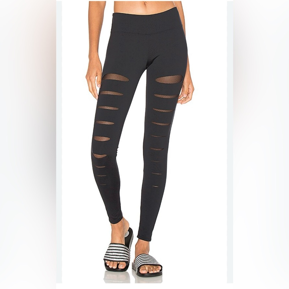 SOLOW Charcoal Distressed Mid Rise Leggings with Mesh Inserts size Medium